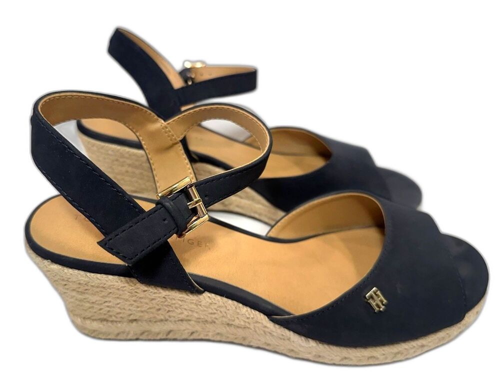 Tommy Hilfiger Navy Espadrille Wedge Sandals – Ankle Strap Size 9M